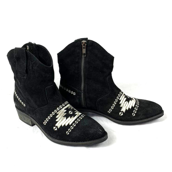 Musse & Cloud Black And Metallic Silver Embroidered Ginger Ankle Boots Bootie - Picture 1 of 12